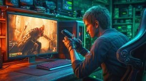 Illustration of a gamer achieving a world record speedrun in Dark Souls 3.