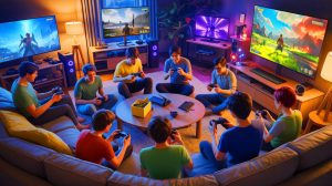 Illustration of gamers engaging with emotionally impactful role-playing games.