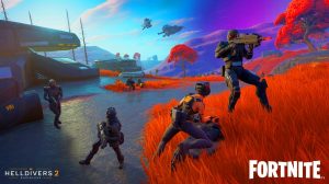 Illustration of the potential crossover between Helldivers 2 and Fortnite in the gaming industry.